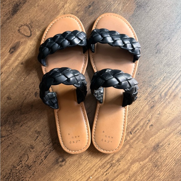 A New Day Women's Black Double Braided Sandals - Picture 1 of 3